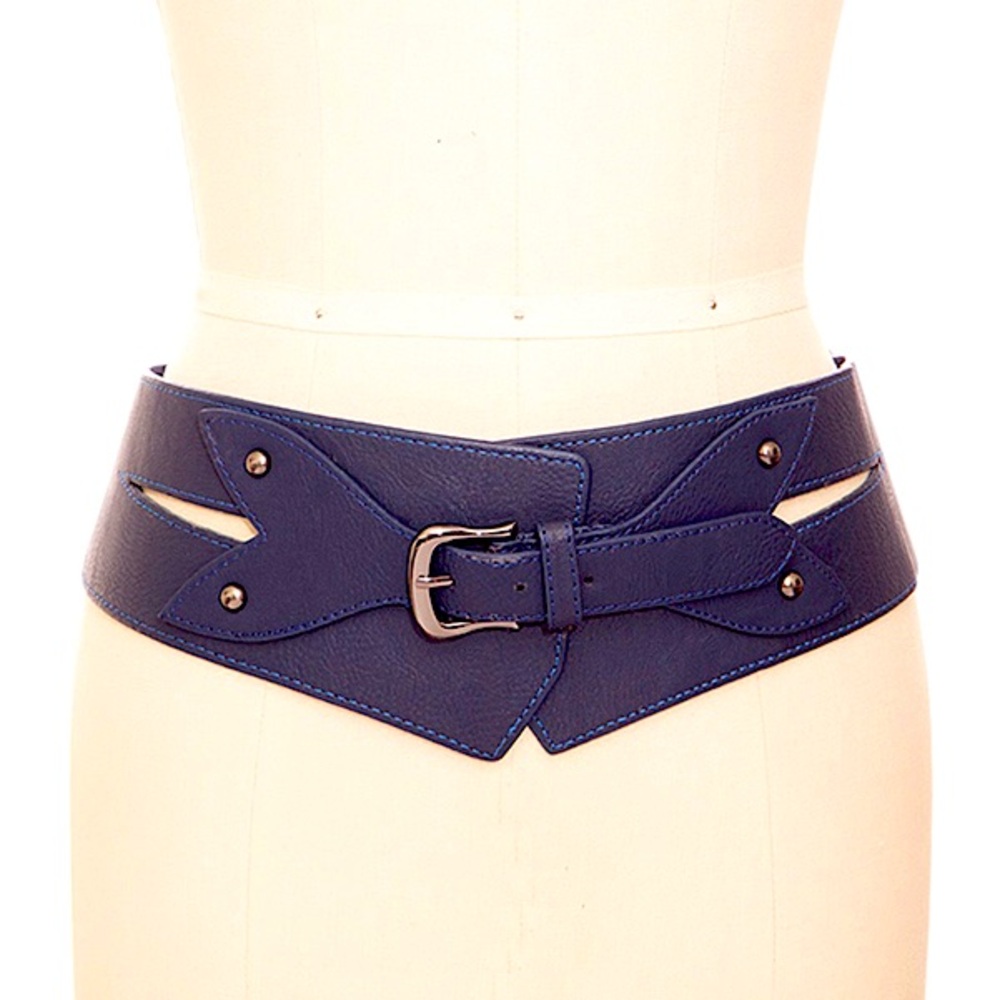 Navy Blue Vegan Leather Wide Corset Statement Belt